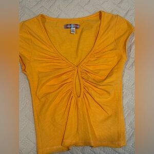 Urban Outfitters Yellow Ruched V-Neck Top